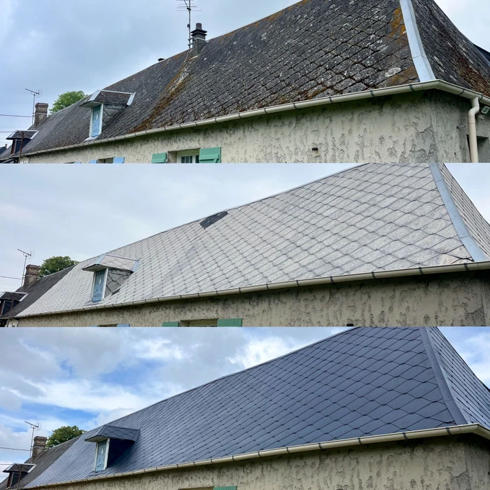 Chantier de rénovation extérieure d'une maison avec échafaudage installé